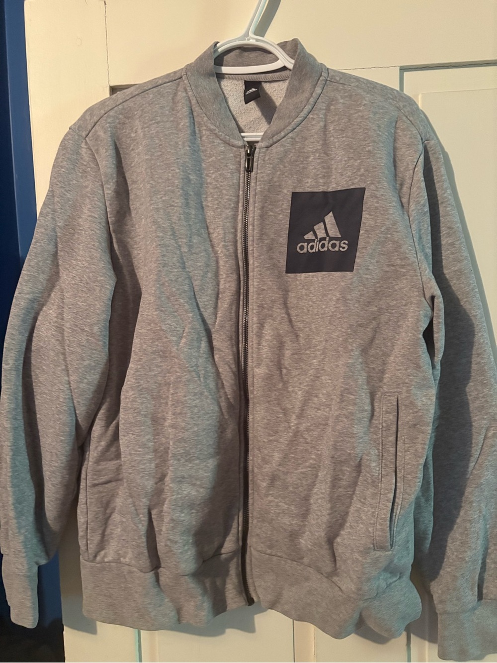 adidas Gray Men's Full-Zip Bomber Jacket with Logo Patch